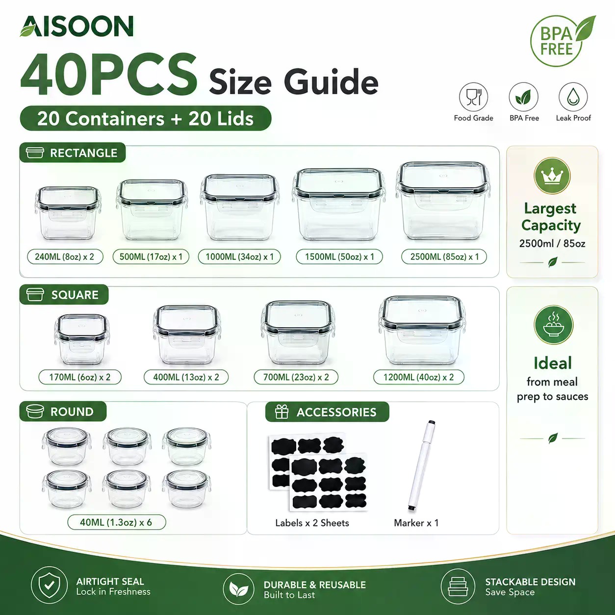40 PCS Extra Large 85oz Silico - Food Storage Meals review and price