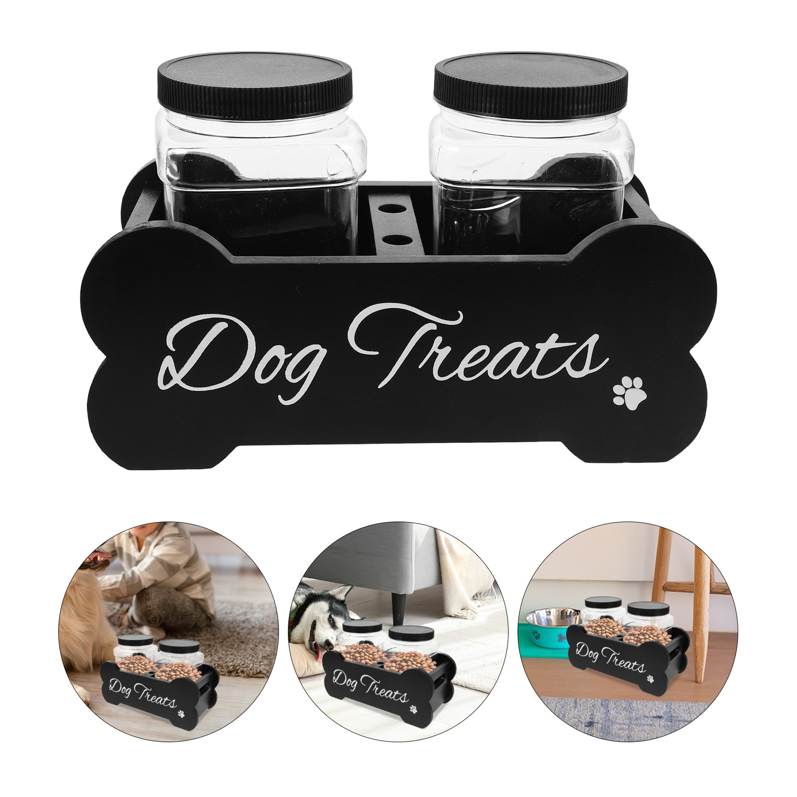 1Set Elegant Wooden Dog Treat  - Food Storage With Dividers review and price