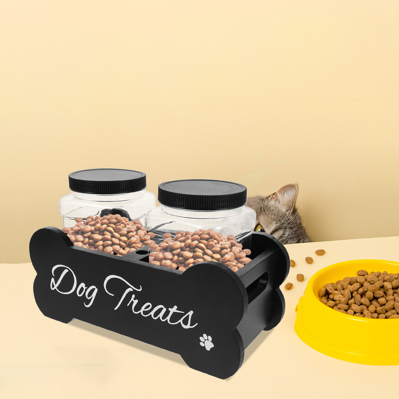 1Set Elegant Wooden Dog Treat  - Food Storage With Dividers review and price